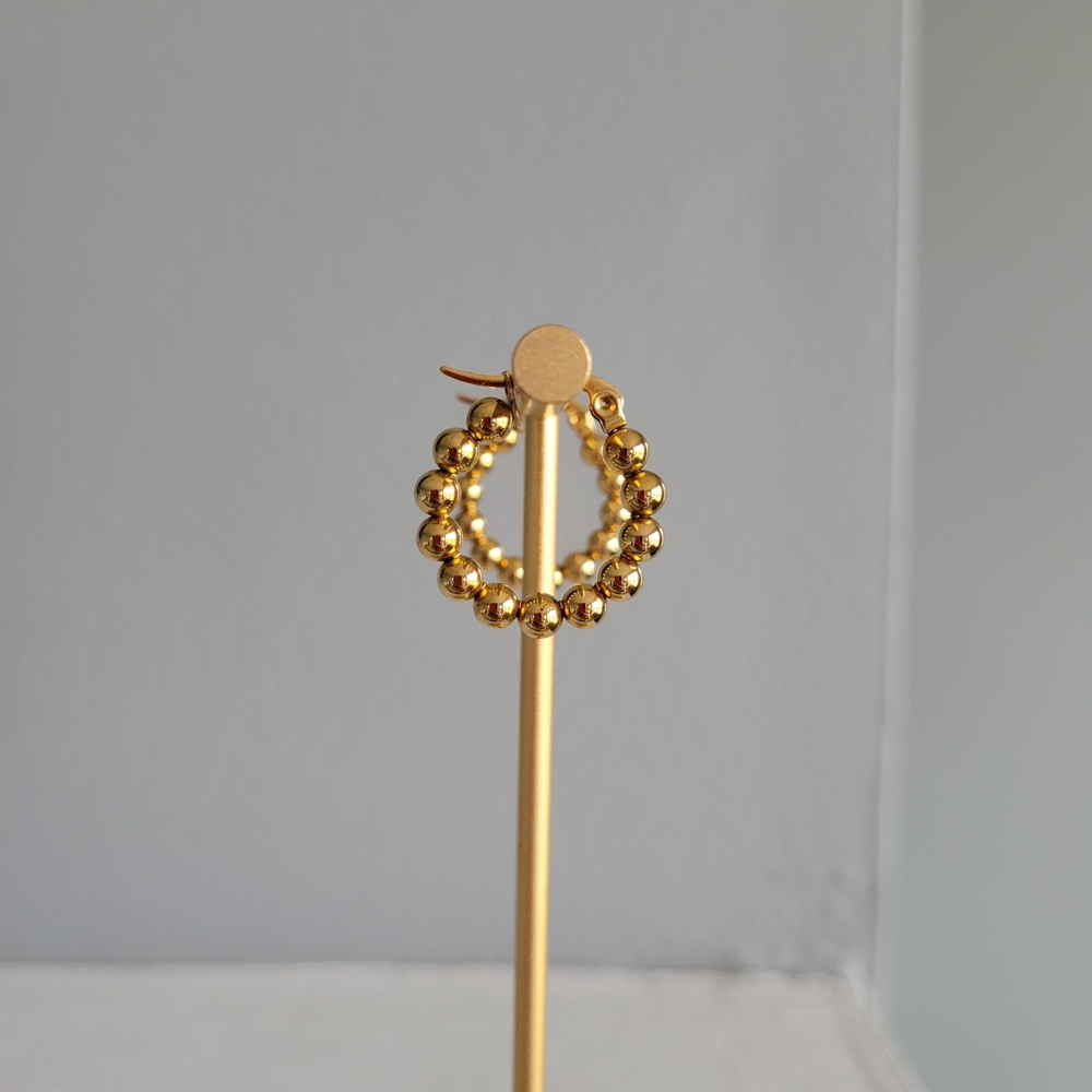NA NIN Classic Gold Plated Ball Non-Tarnish Hoop Earrings - Picture 7 of 8